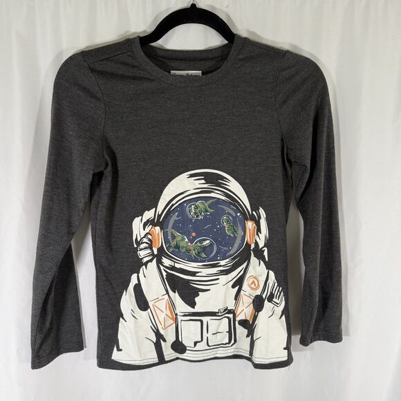 Tommy Bahama Shirt Boys 8 Grey Astronaut Dinosaur Graphic Print Long Sleeve - Picture 1 of 9
